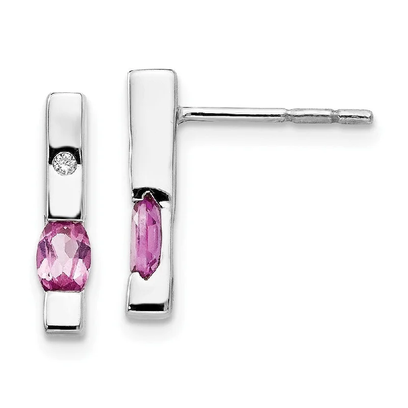 Subtle rim earrings-925 Sterling Silver .02ct. Diamond and Pink Gemstone Earrings (L-15 mm, W-4 mm)