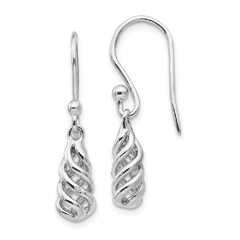 Recessed stone earrings-925 Sterling Silver Diamond Spiral Dangle Earrings (L-26 mm, W-7 mm)