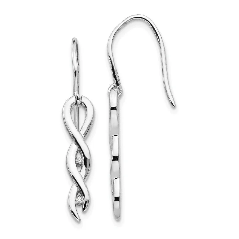 Rough-hewn edge earrings-925 Sterling Silver Diamond Twist Earrings (L-38 mm, W-12 mm)