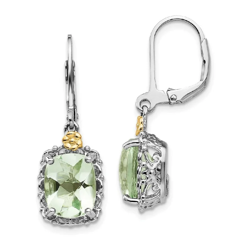 Etched nickel earrings-925 Sterling Silver Green Quartz Earrings (L-32 mm, W-10 mm)