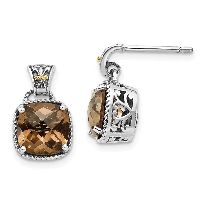 Radiant quartz earrings-925 Sterling Silver Smoky Quartz Earrings (L-15 mm, W-9 mm)