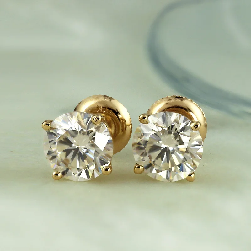 Antique-style opal earrings-Auriya 1 carat TW Round Moissanite Stud Earrings 14k Gold 4-Prong Basket - 5 mm