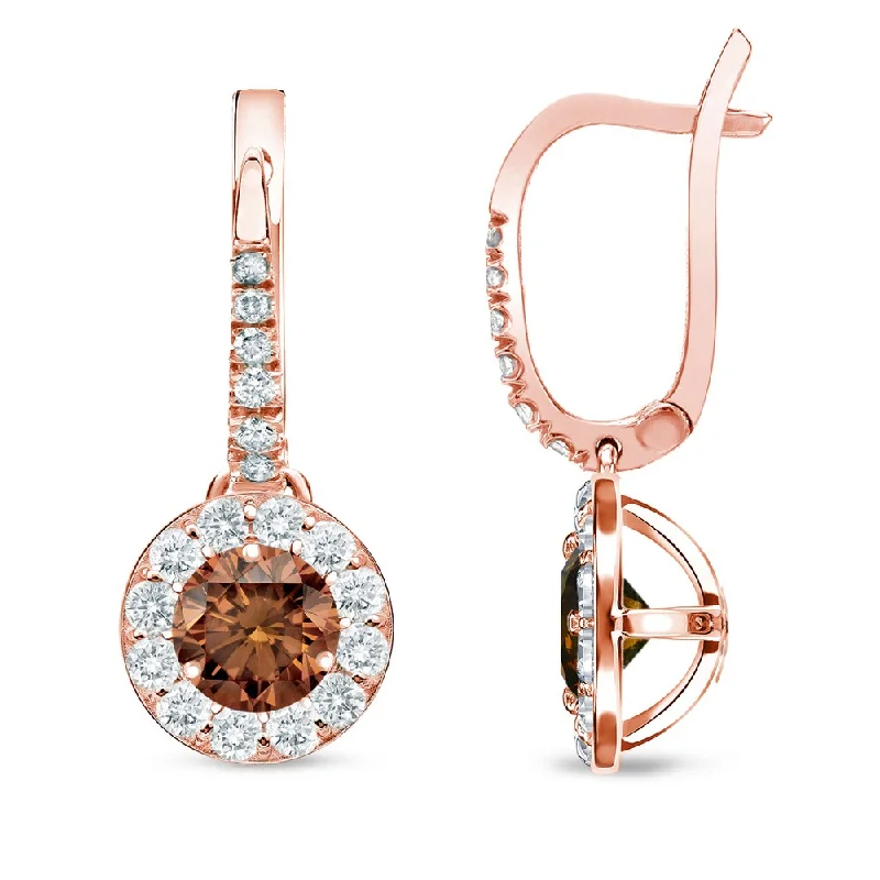 Protruding stone earrings-Auriya 14k Gold 1/2ct to 2ctw Brown Diamond Halo Dangle Earrings (SI1-SI2)