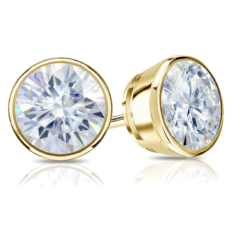 Frayed rim earrings-Auriya 14k Gold 3ctw Bezel-set Round Moissanite Stud Earrings - 7.4 mm