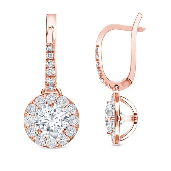 Suspended diamond earrings-Auriya 1ctw Round Halo Diamond Dangle Earrings 14k Rose Gold (H-I, SI1-SI2)