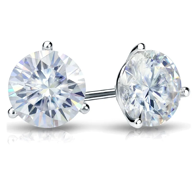 Worn nickel earrings-Auriya 2 1/2ct TGW Round Moissanite Stud Earrings Platinum 3-Prong - 7 mm, Push-Back