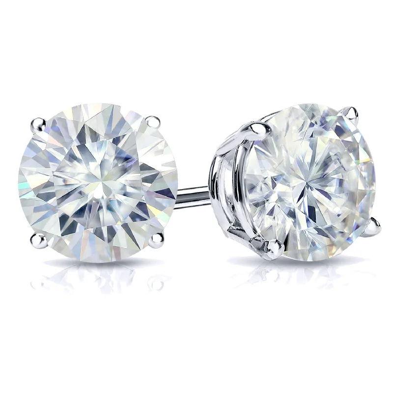 Clipped earrings-Auriya 2ctw Round Moissanite Stud Earrings 14k Gold 4-Prong Basket - 6.5 mm