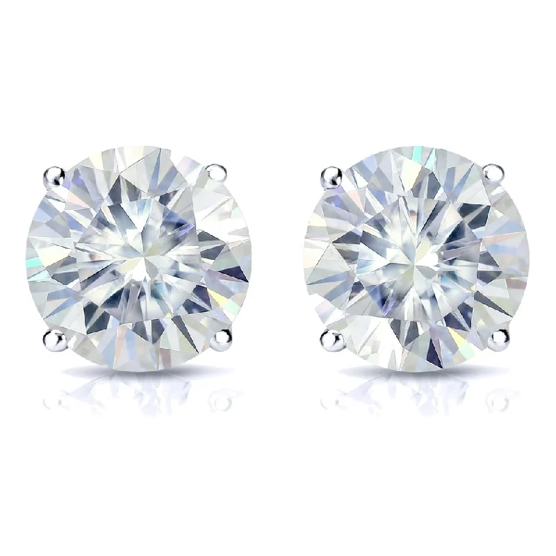 Recessed stone earrings-Auriya 4ctw Round Moissanite Stud Earrings Platinum 4-Prong Basket