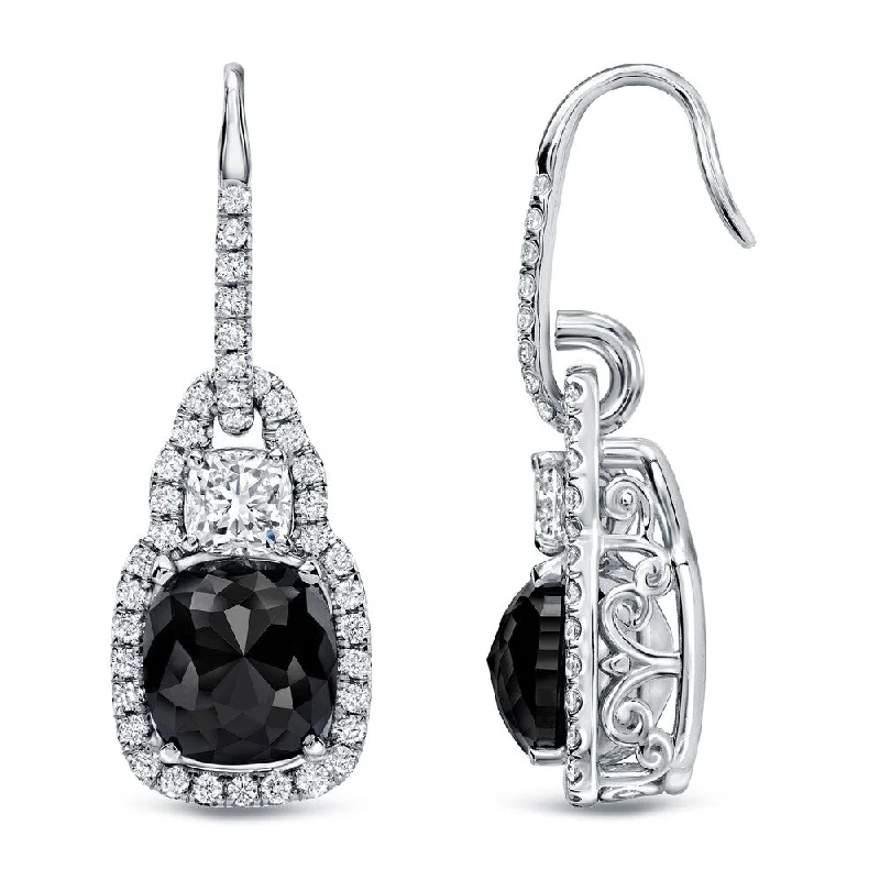 Sparkling spodumene earrings-Auriya 6 1/6ctw Fancy Cushion-cut Halo Black Diamond Dangle Earrings 18k Gold (H-I, VS1-VS2)