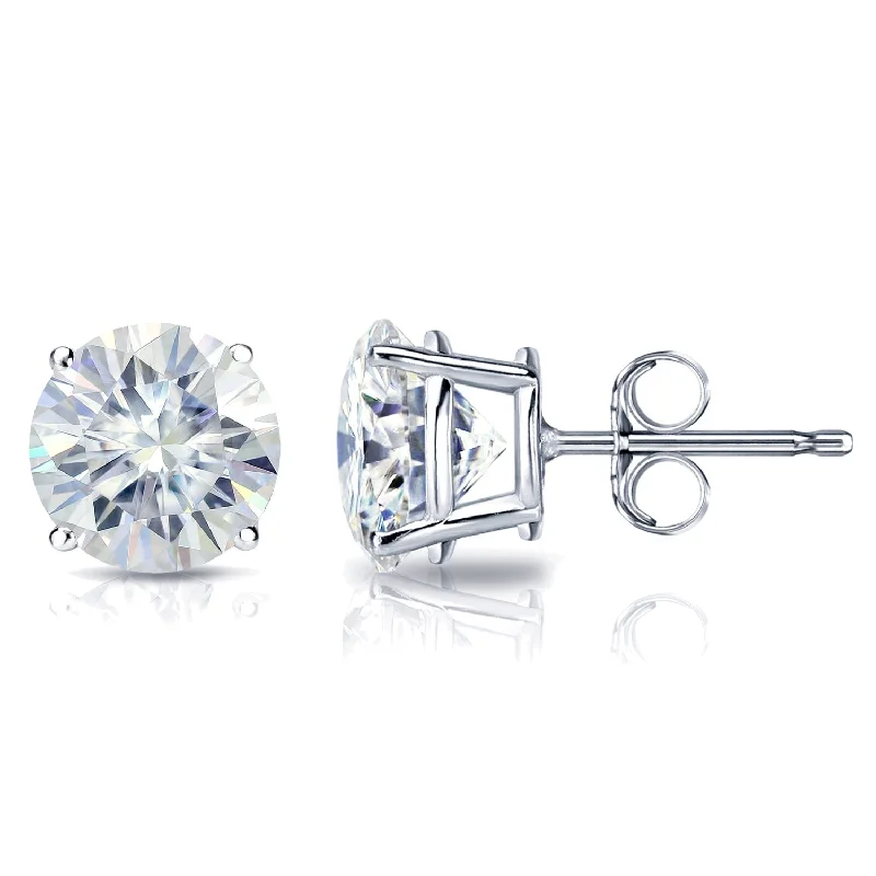 Knotted braid earrings-Auriya Platinum 2ctw Bezel-set Round Moissanite Stud Earrings - 6.5 mm