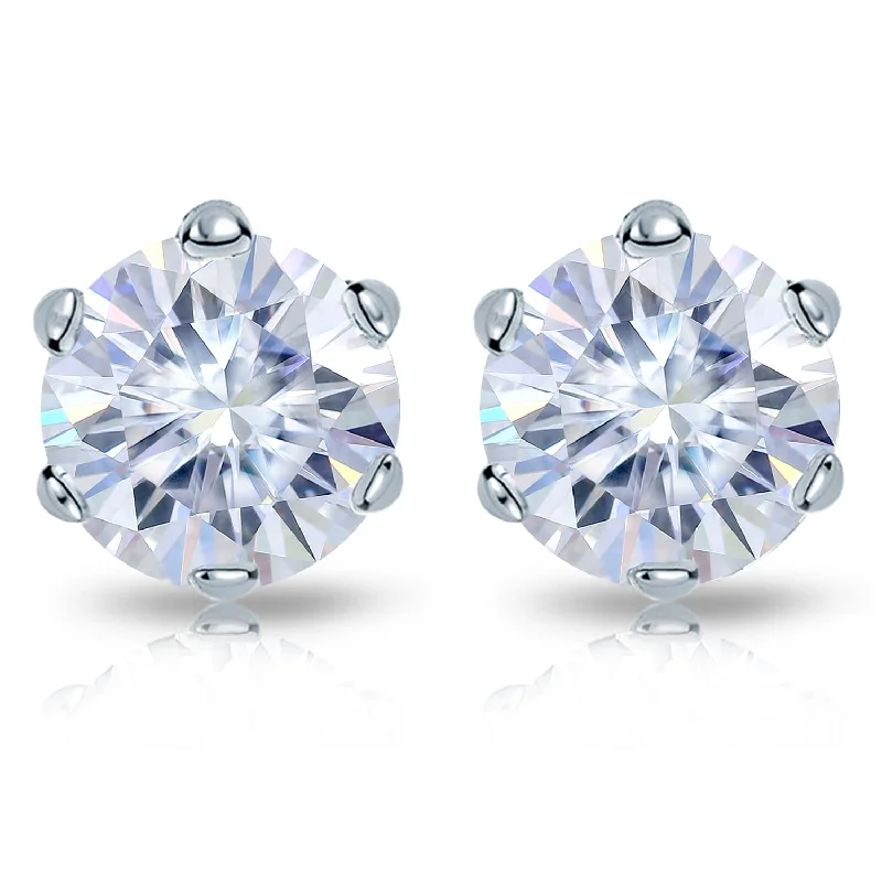 Fluted edge earrings-Auriya Platinum 2ctw Round Moissanite Stud Earrings - 6.5 mm