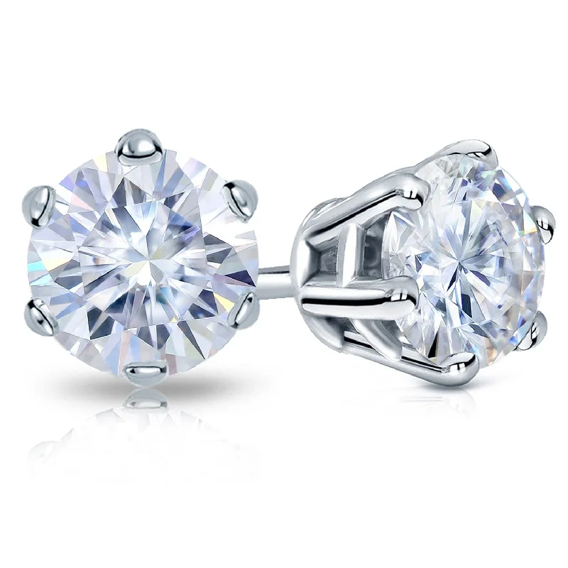 Split-level earrings-Auriya Platinum 3 1/2ctw Round Moissanite Stud Earrings - 7.8 mm