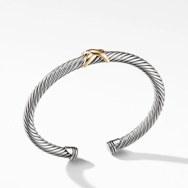 Narrow hoop earrings-X Station Bracelet in Sterling Silver with 14K Yellow Gold