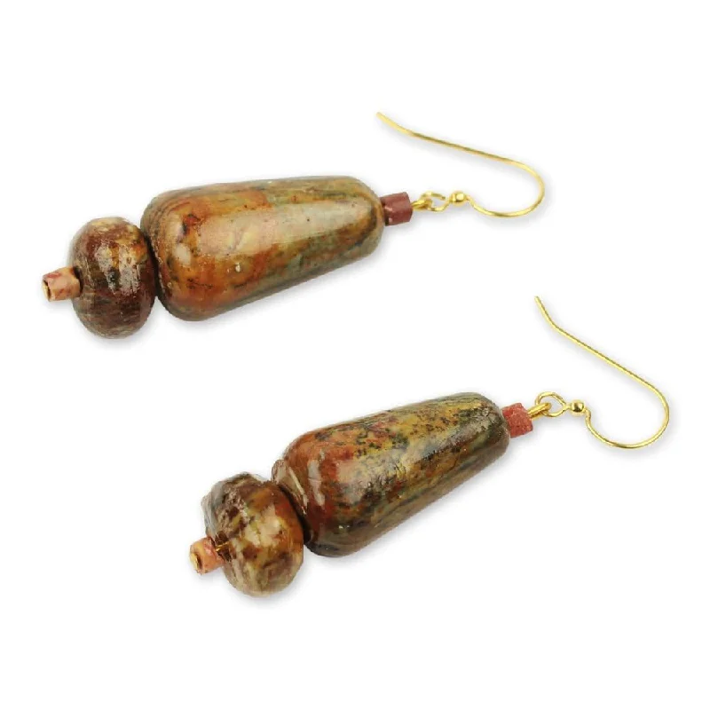 Antique howlite earrings-Brass 'Thanks for Helping' Soapstone Bauxite Earrings (Ghana)