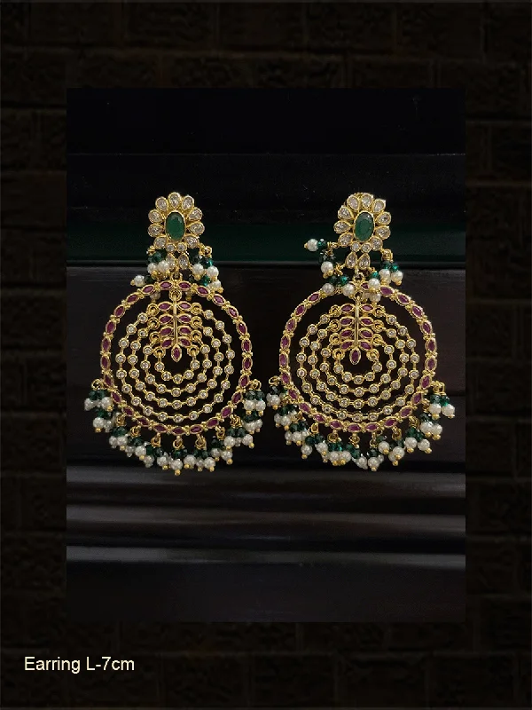 Cool topaz earrings-Circular design flower top polki,ruby and green stones earrings