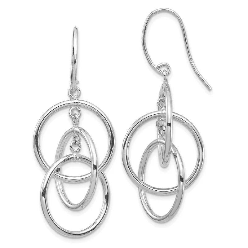 Arching ridge earrings-Diamond2Deal 14K White Gold Polished Circles Dangle Earrings (L- 47.07 mm, W- 18 mm)