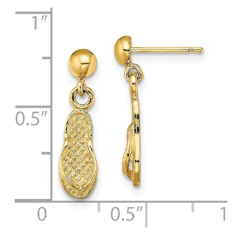 Sparkling silver earrings-Diamond2Deal 14K Yellow Gold SINGLE FLIP-FLOP DANGLE EARRINGS (L-20 mm, W-5 mm)