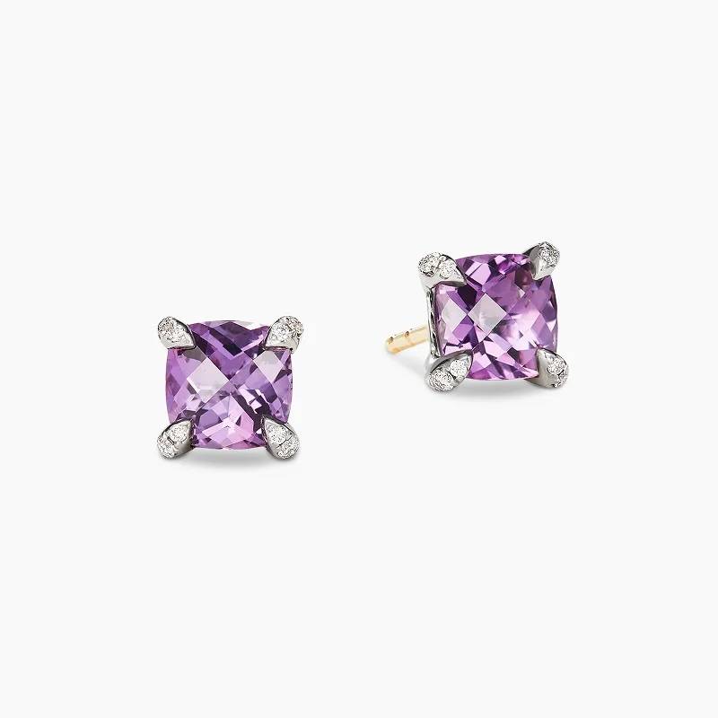 Light-carved earrings-Petite Châtelaine® Stud Earrings in Amethyst with Diamonds