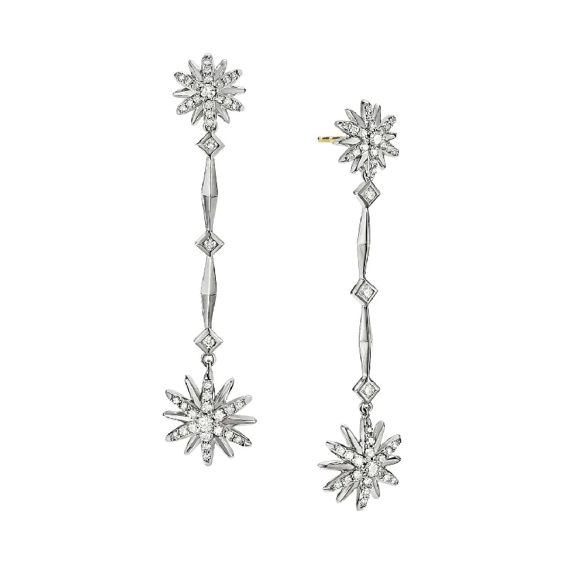 Coarse gem earrings-Diamond Starburst Long Drop Earrings