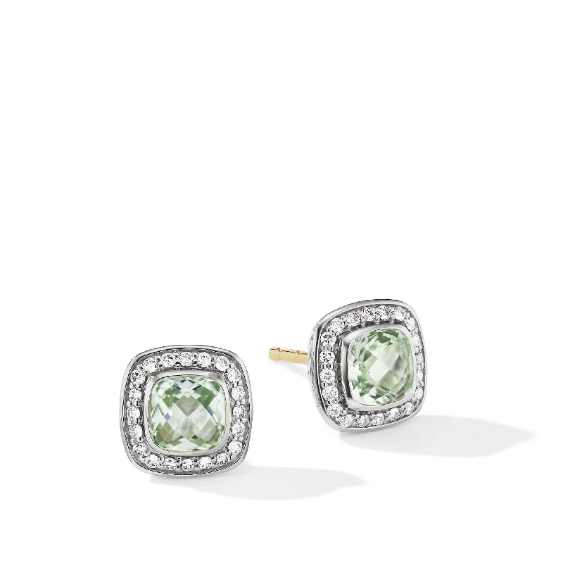 Radiant citrine earrings-Petite Albion Stud Earrings with Prasiolite and Pave Diamonds