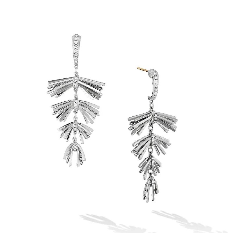 Shiny rhodium earrings-Angelika Fringe Drop Earrings in Sterling Silver with Pave Diamonds