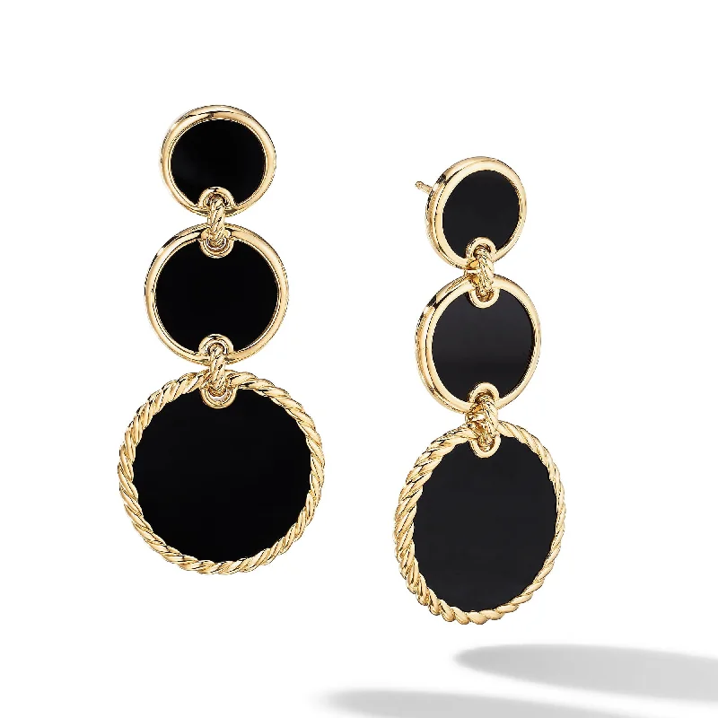 Speckled hoop earrings-DY Elements Triple Drop Earrings in 18K Yellow Gold with Black Onyx