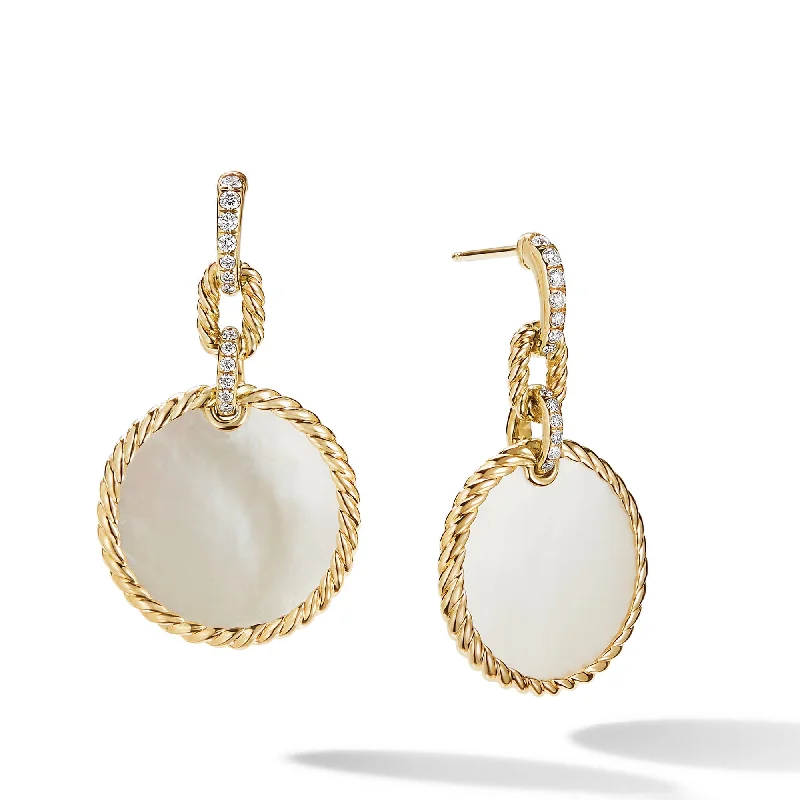 Held stone earrings-DY Elements Convertible Drop Earrings in 18K Yellow Gold with Mother of Pearl and Pave Diamonds