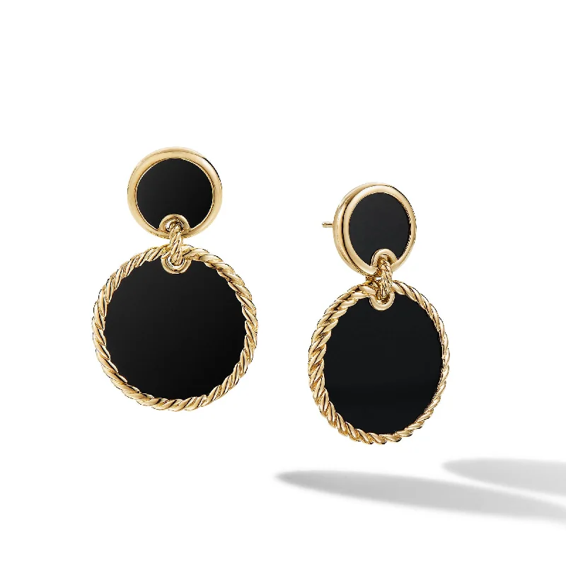 Diverse gem earrings-DY Elements Double Drop Earrings in 18K Yellow Gold with Black Onyx