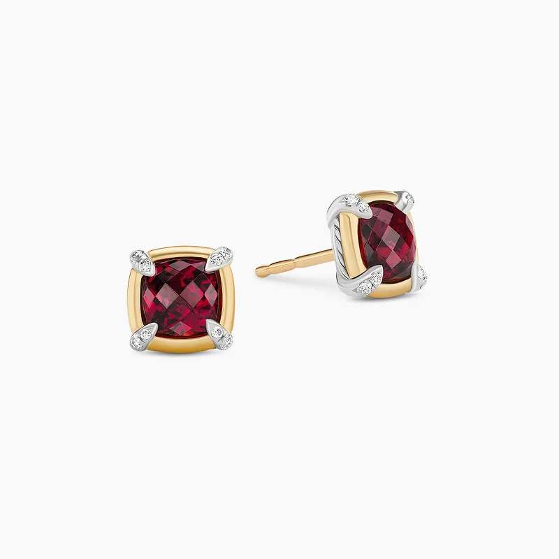 Antique amber earrings-Petite Chatelaine Stud Earrings in Garnet with Diamonds Accents