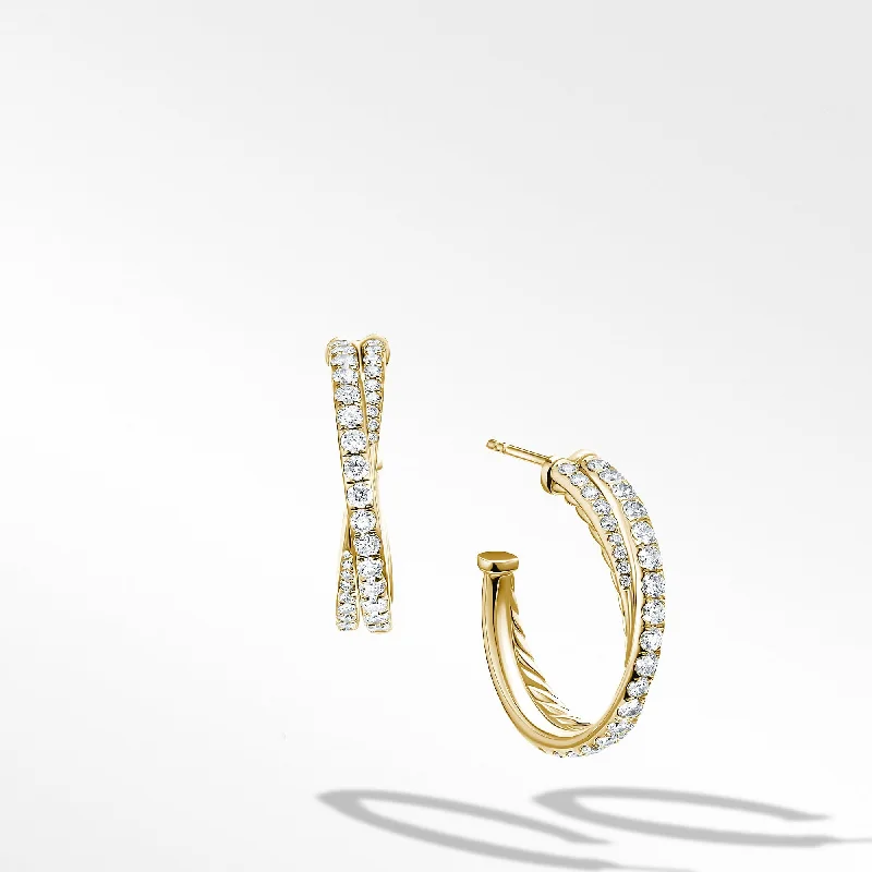 Vivid stone earrings-Pave Crossover Hoop Earrings in 18K Yellow Gold with Diamonds