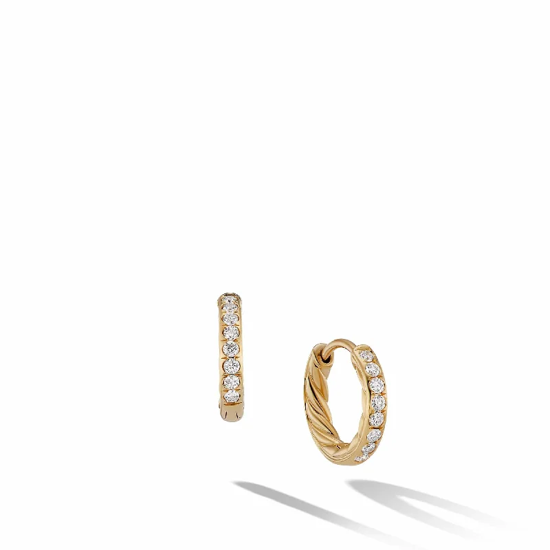 Cast silver earrings-Sculpted Cable Huggie Hoop Earrings in 18K Yellow Gold with Pave Diamonds