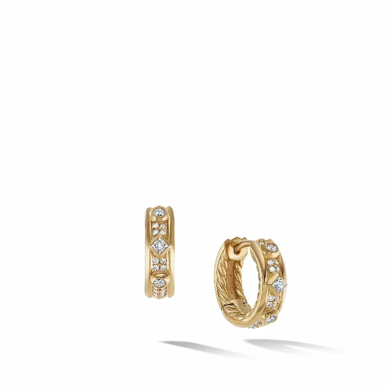 Sharp gem earrings-Modern Renaissance Huggie Hoop Earrings in 18K Yellow Gold with Full Pave Diamonds