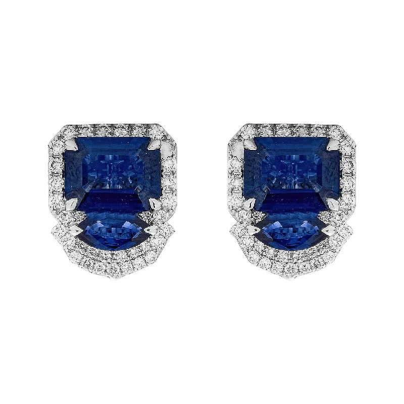 Twelve-gem earrings-Blue Sapphire & Diamond Pietra Earrings