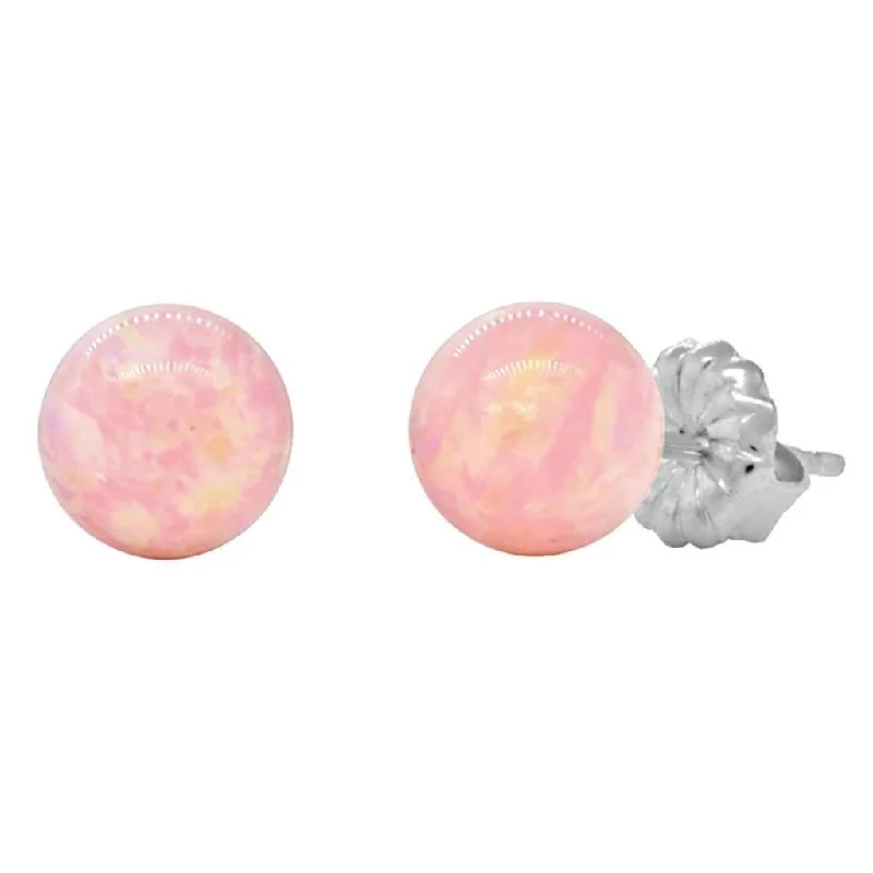 Octagon stud earrings-Elana: 6mm Pink Angel Skin Opal Ball Stud Earrings 925 Sterling Silver