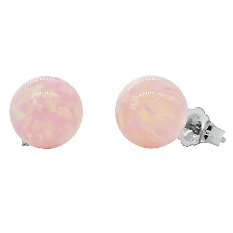 Extended diamond earrings-Elana: 8mm Pink Angel Skin Opal Ball Stud Earrings 14K White Gold