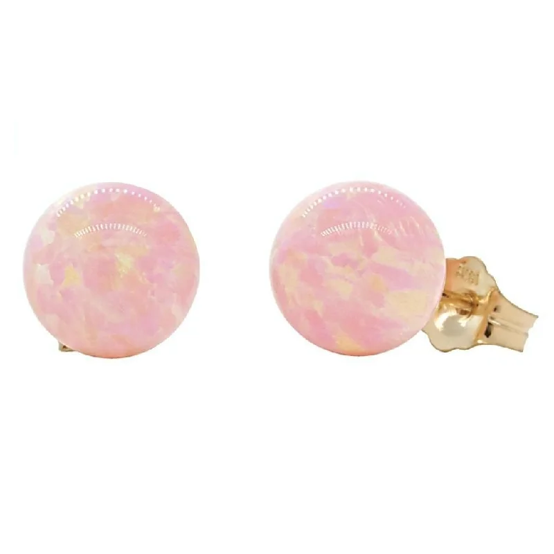 Smooth-cut earrings-Elana: 8mm Pink Angel Skin Opal Ball Stud Earrings 14K Yellow Gold