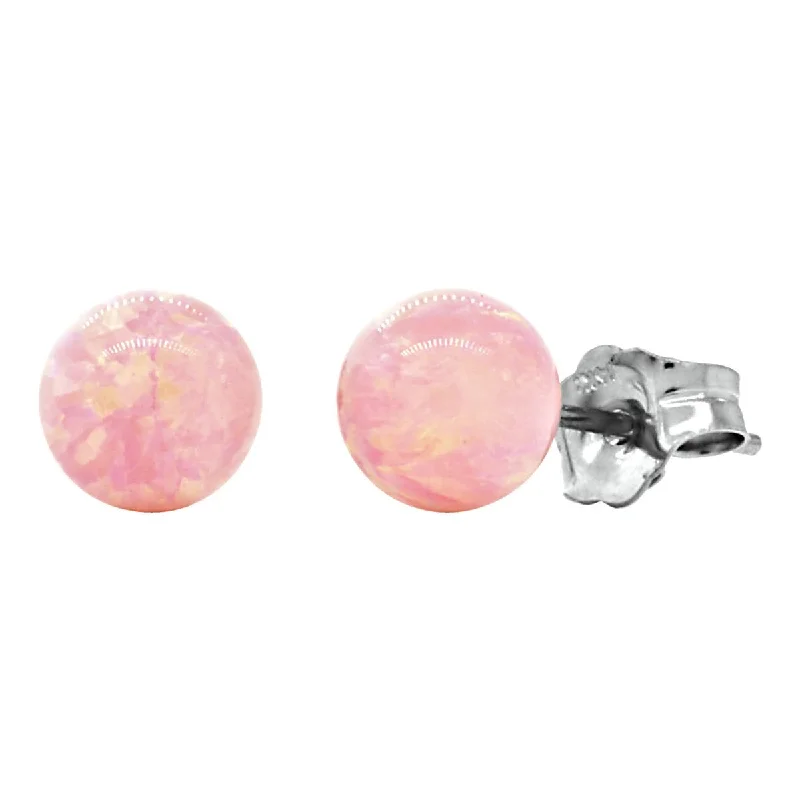 Winding design earrings-Elana: Pink Angel Skin Created Australian Opal Ball Stud Earrings 14K White Gold