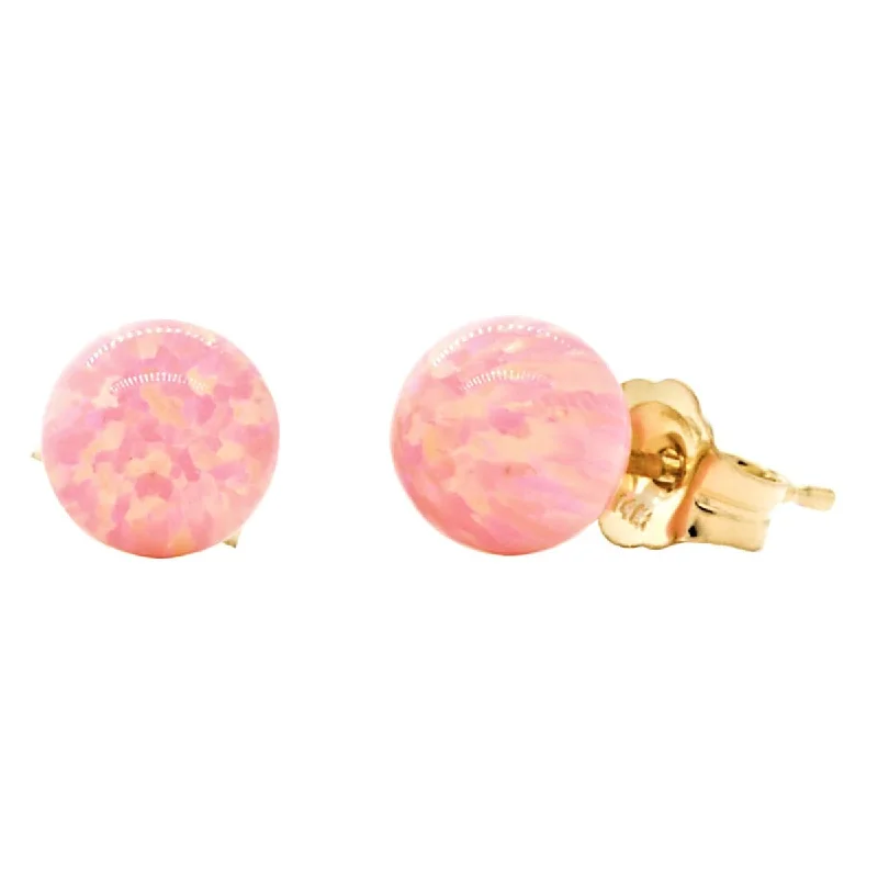 Light-carved earrings-Elana: Pink Angel Skin Created Australian Opal Ball Stud Earrings 14K Yellow Gold