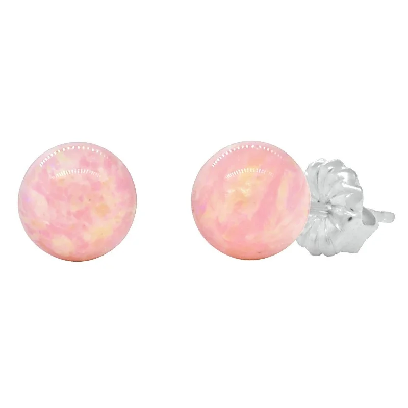 Subtle rim earrings-Elana: Pink Angel Skin Created Australian Opal Ball Stud Earrings 925 Sterling Silver