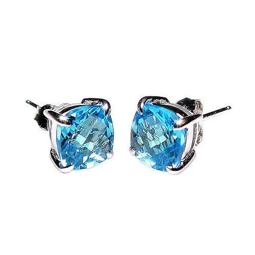 Cast gold earrings-Elena: 6.5ct, 8mm Simulated Swiss Blue Topaz Crystal Cushion Cut Stud Earrings Silver