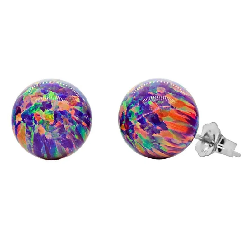 Polished cobalt earrings-Elizabeth: 10mm Royal Lavender Opal Ball Stud Post Earrings 14k W Gold