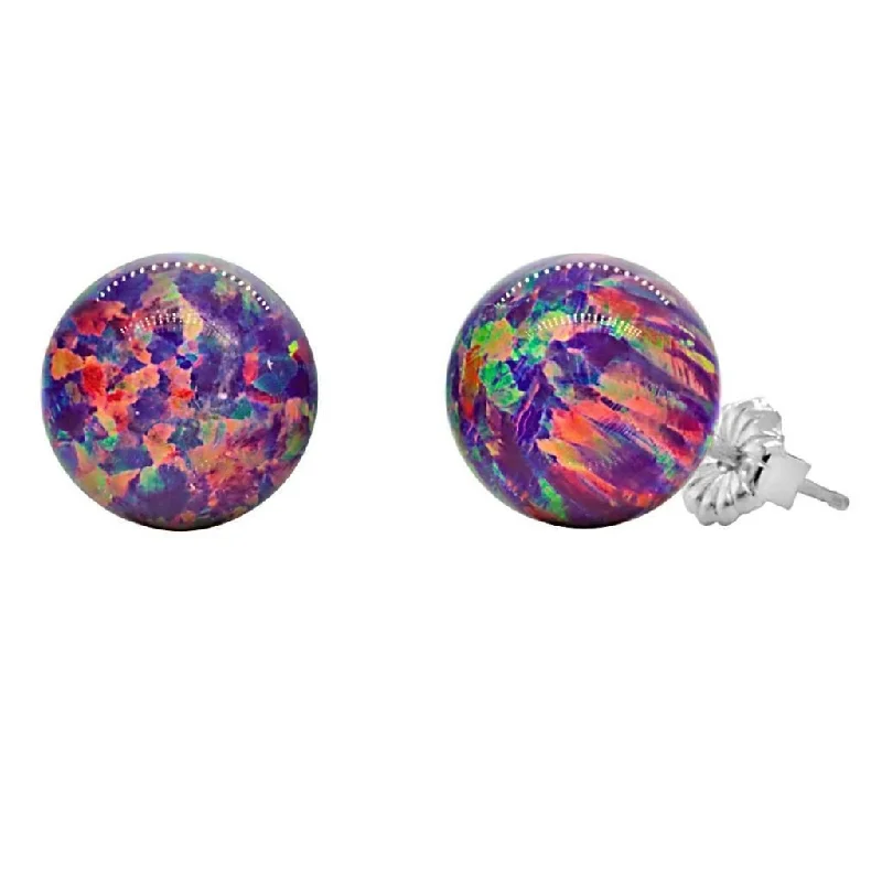 Slotted design earrings-Elizabeth: 10mm Royal Lavender Opal Ball Stud Post Earrings 925 Silver