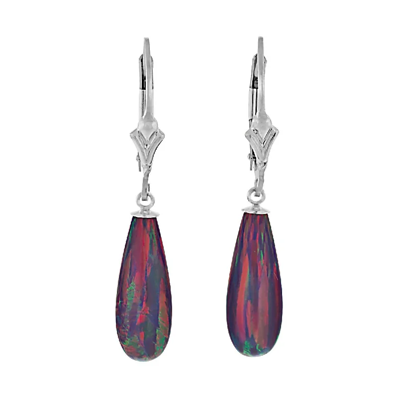 Thick pave earrings-Elizabeth: 16mm Royal Lavender Created Opal Teardrop Lever Back Earrings Silver