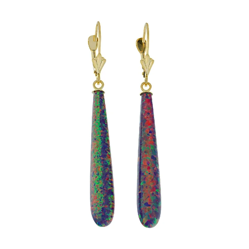 Open-shadow earrings-Elizabeth: 35mm Royal Lavender Created Opal Teardrop Lever Back Earrings 14-20GF