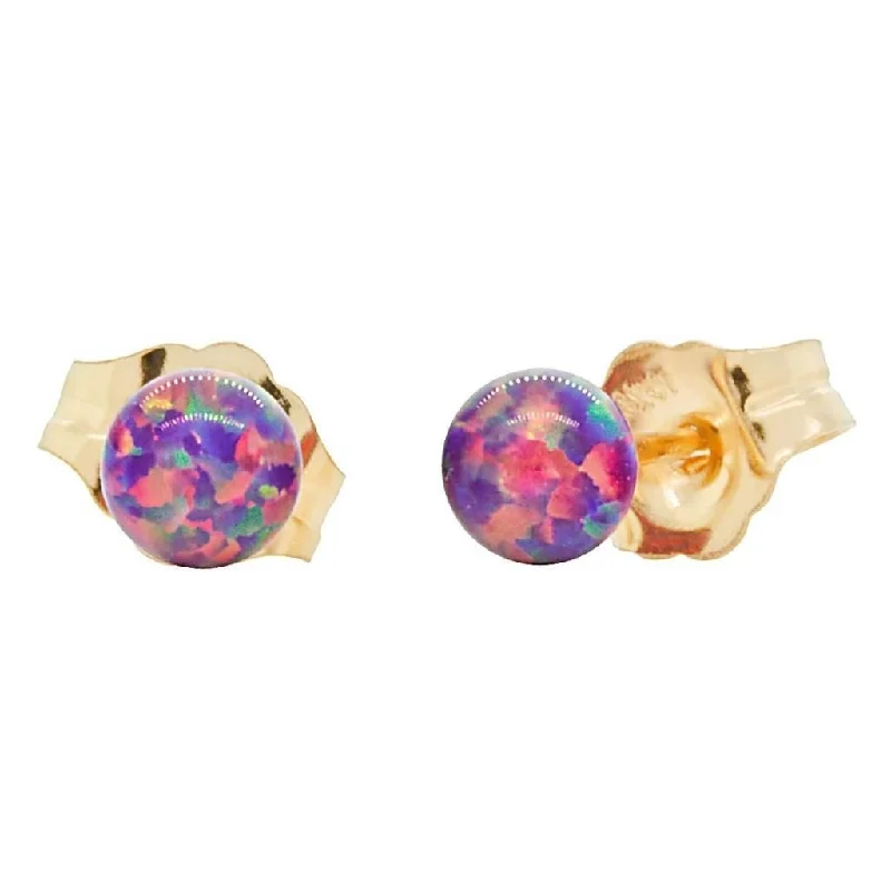 Soft silver earrings-Elizabeth: 4mm Royal Lavender Opal Ball Stud Post Earrings 14k Yellow Gold