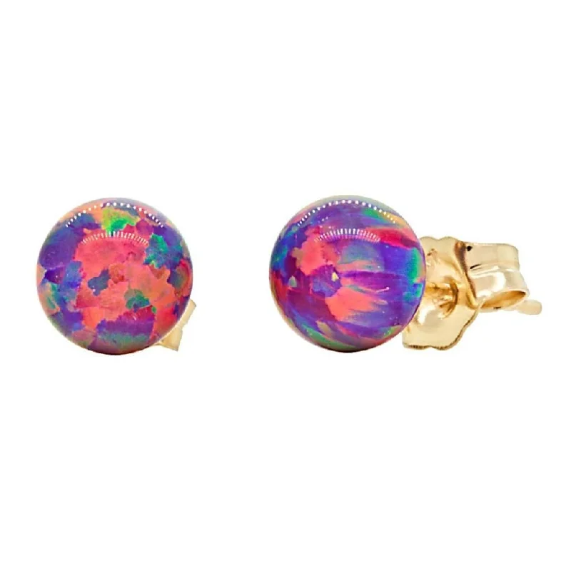 Sleek gem earrings-Elizabeth: 6mm Royal Lavender Opal Ball Stud Post Earrings 14k Yellow Gold