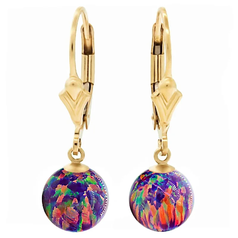 Welded gold earrings-Elizabeth: Royal Lavender Created Australian Opal Ball Drop Leverback Earrings 14-20 Gold Filled