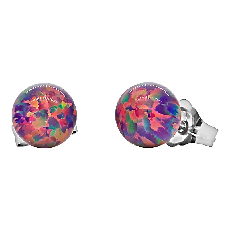 Elizabeth: Royal Lavender Created Australian Opal Ball Stud Earrings 14k White Gold