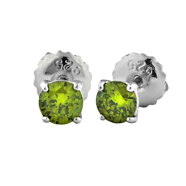 Stout-band earrings-Ellah: 3mm, 0.20ct Peridot Ice CZ Screw Back Earrings Sterling Silver