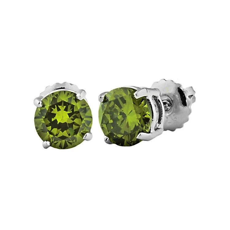 Streamlined design earrings-Ellah: 8mm, 4.0ct Peridot Ice CZ Screw Back Earrings Sterling Silver